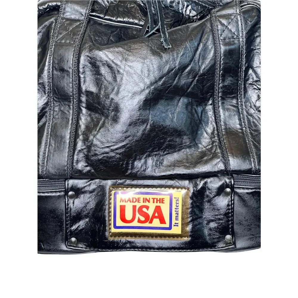 Belding Sports Vintage 1970's Custom Grain Black Leather Golf Gym Tote Bag